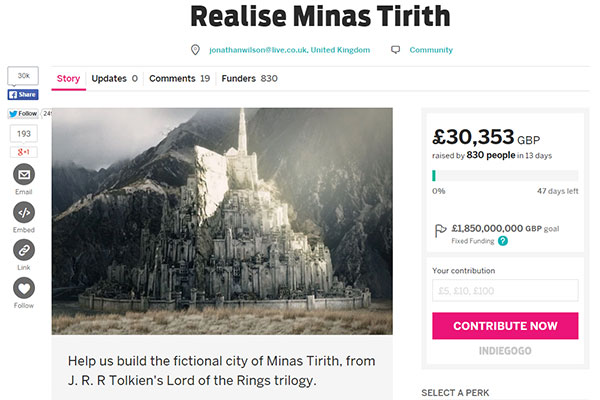 Crowdfund: Real Tolkien City of Minas Tirith
