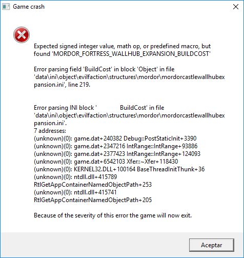 Expected games. Ошибка line 21219. Error parsing file Buildcost in file.
